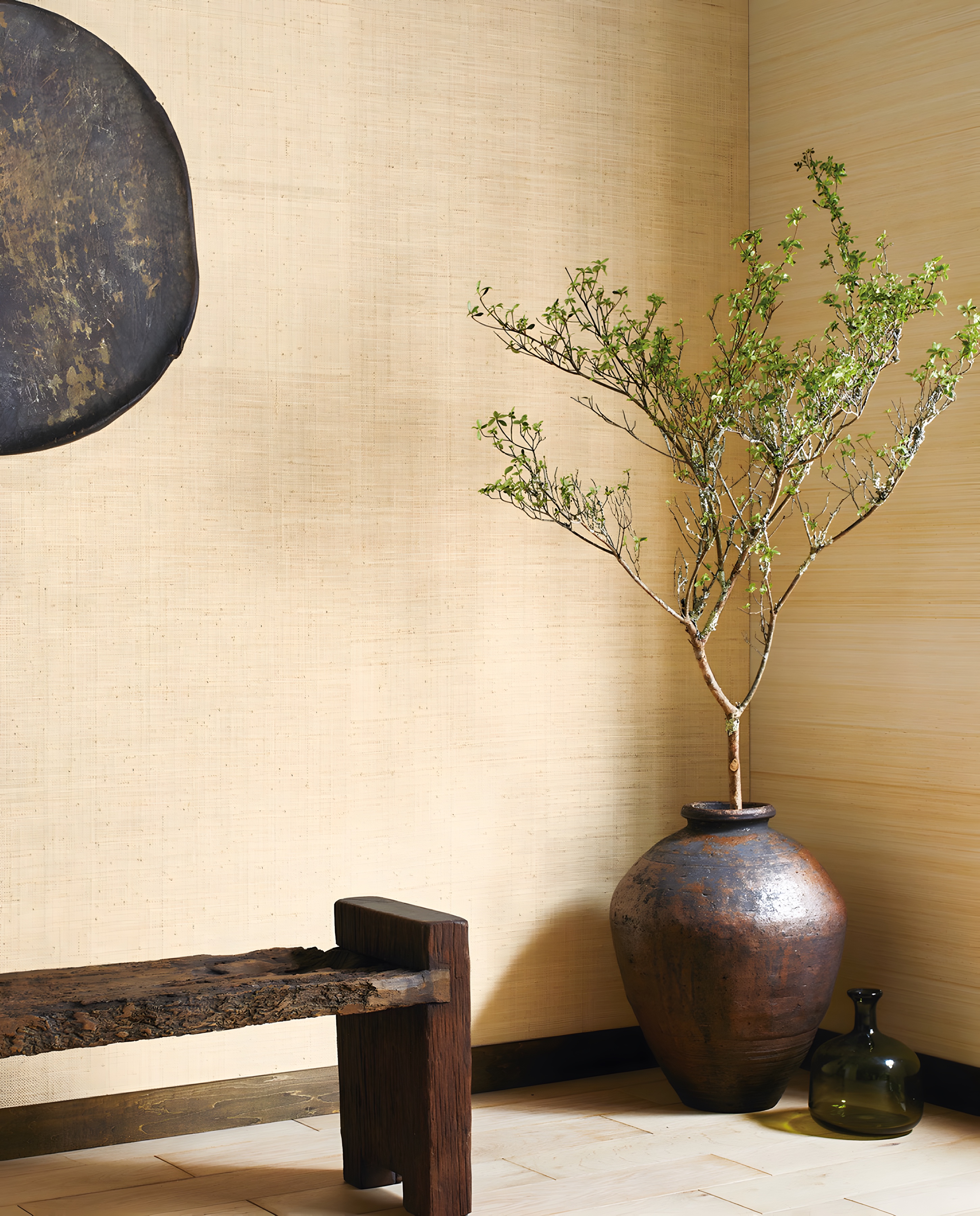 Hand-woven raffia on the wall