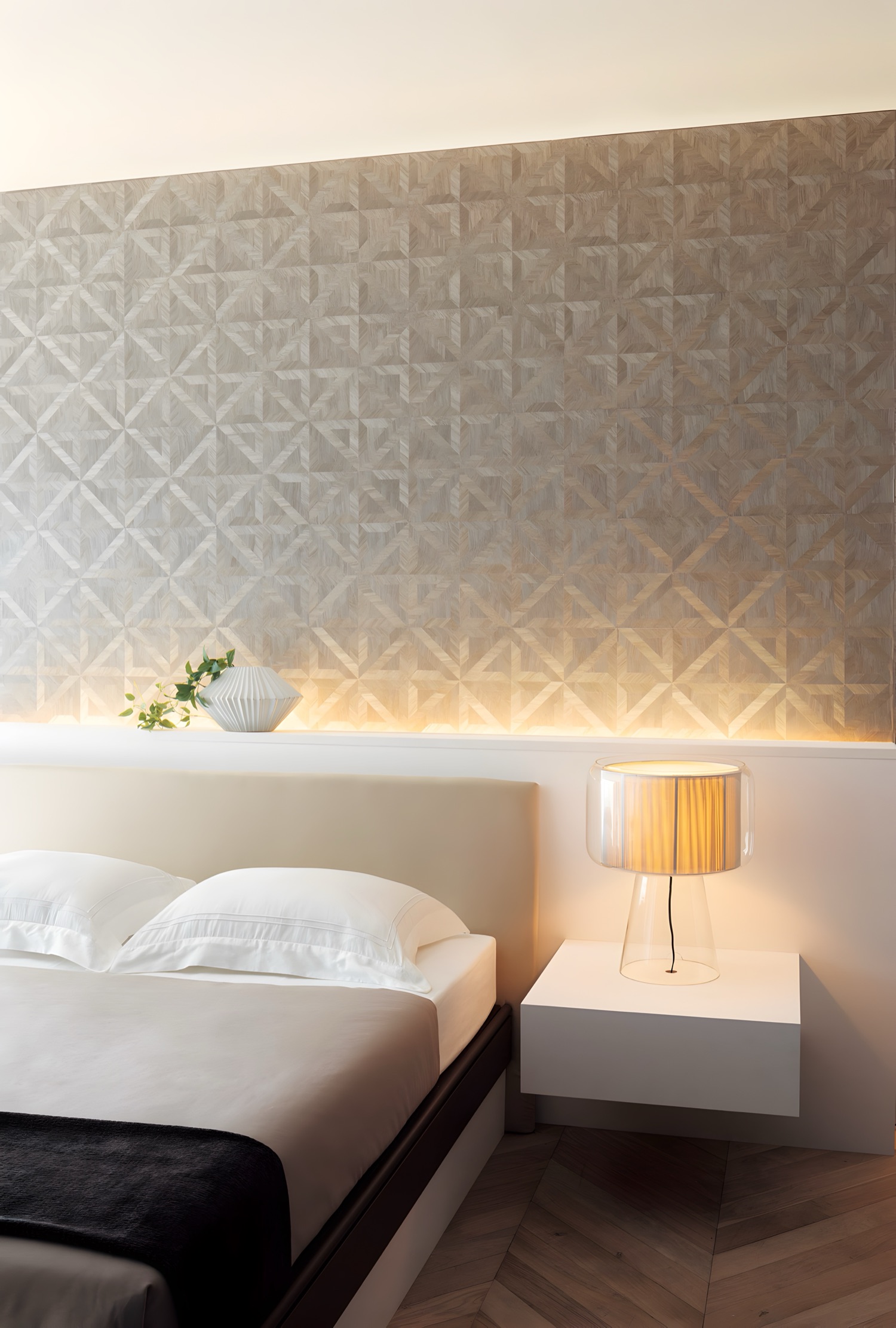 The same bedroom with Tomita Art Wall Legend II on the wall
