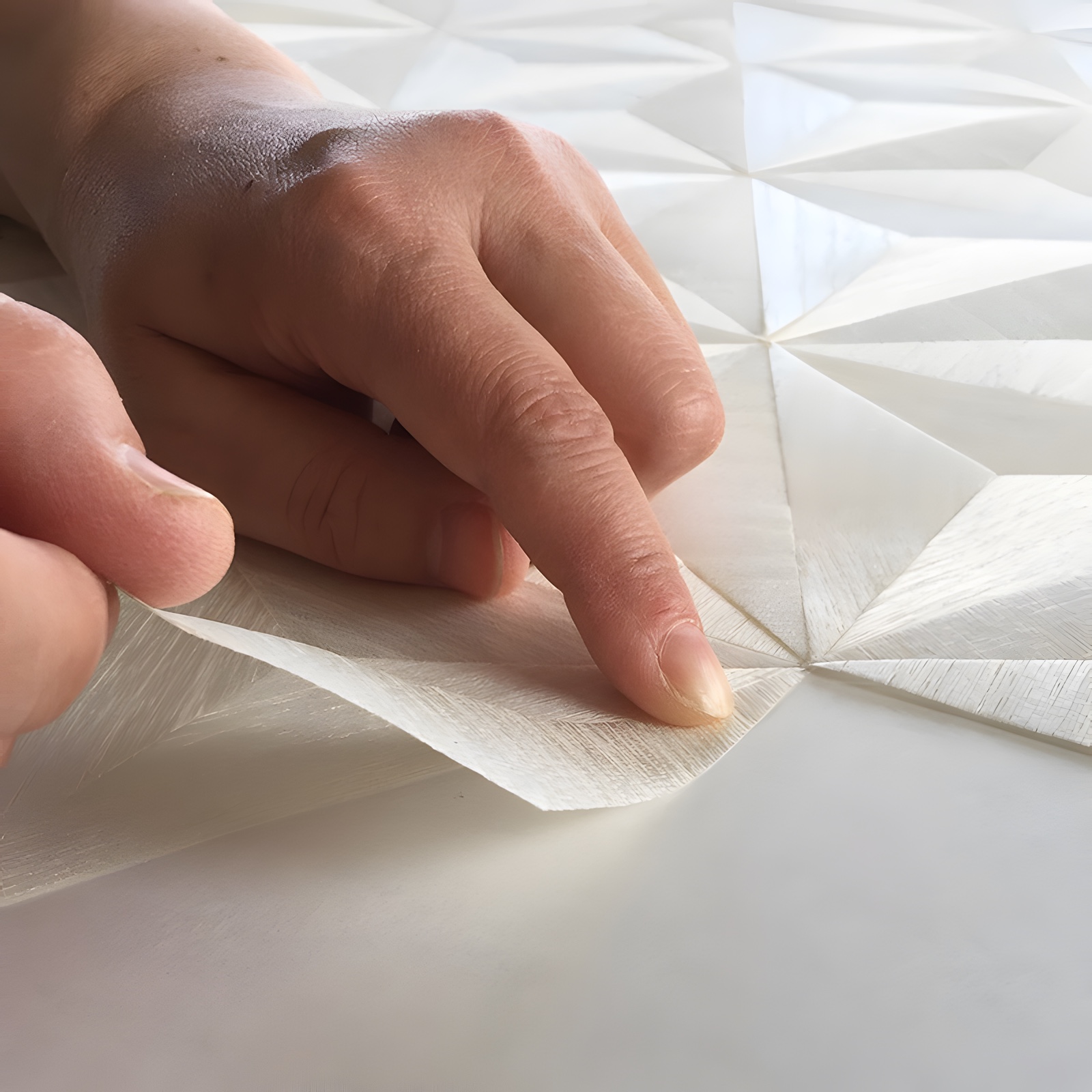 Laying a hemp-leaf pattern in kiri by hand